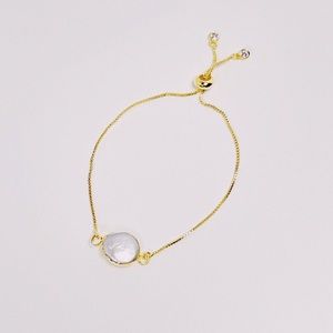 Natural Pearl Pendant 24K Gold Plated Adjustable Bracelet
